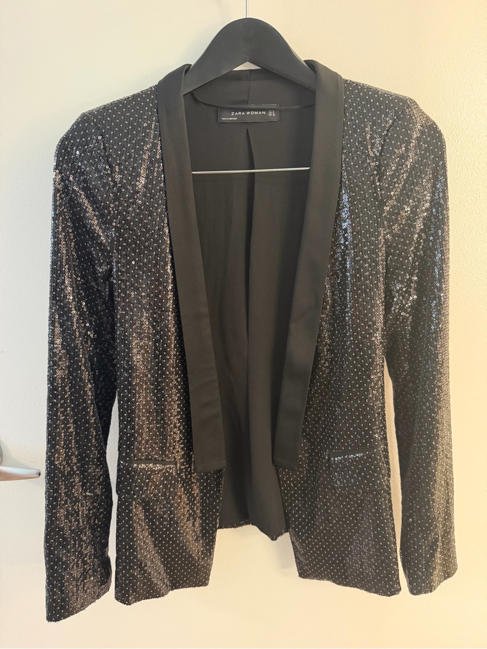 Zara Black Sequin Open-Front Blazer